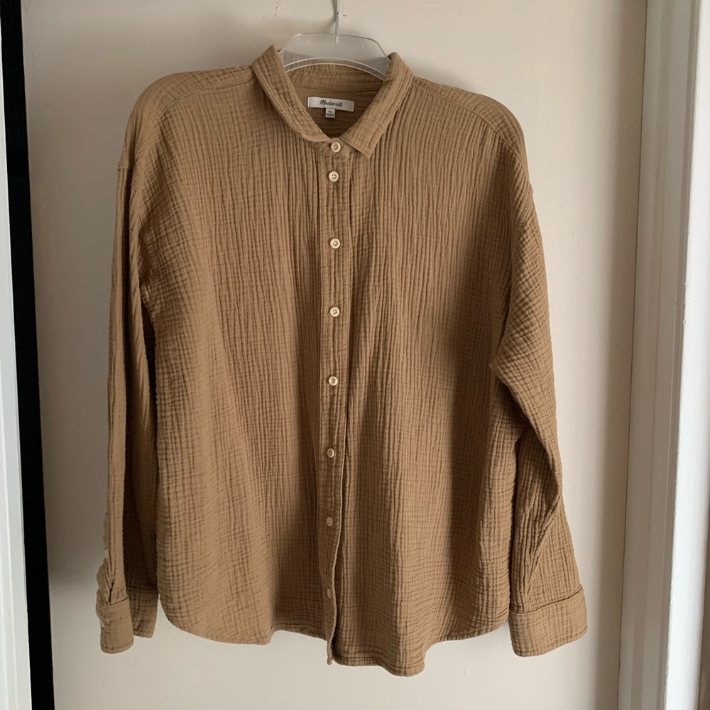 Madewell Lightspun Painter Seed Khaki Shirt Cotton Crinkled Button-Up